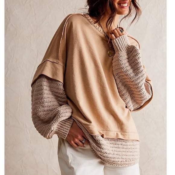 FREE PEOPLE Holly Twofer Pullover / Semolina Combo, Size XS 1338 - Picture 1 of 11
